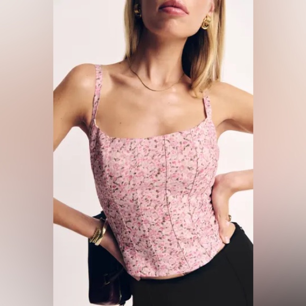 NEW Reformation Hattie Linen Corset Top Pink floral size 6
